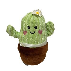 FrankFord Green Ribbed Cactus Smiling Plush 6" Stuffed Toy Hearts Daisy